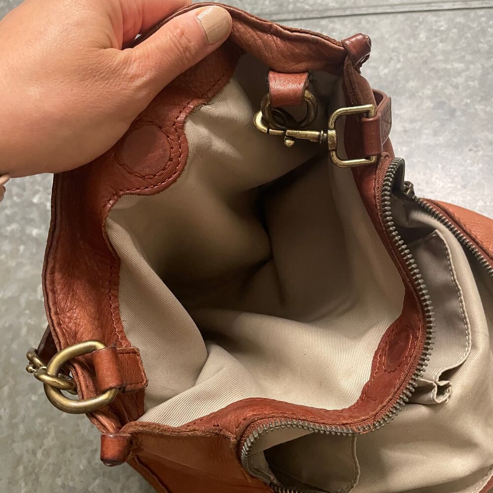 American Leather Co Triple Entry Satchel Brown Purse Bag Genuine Boho Minimalist - Picture 11 of 16
